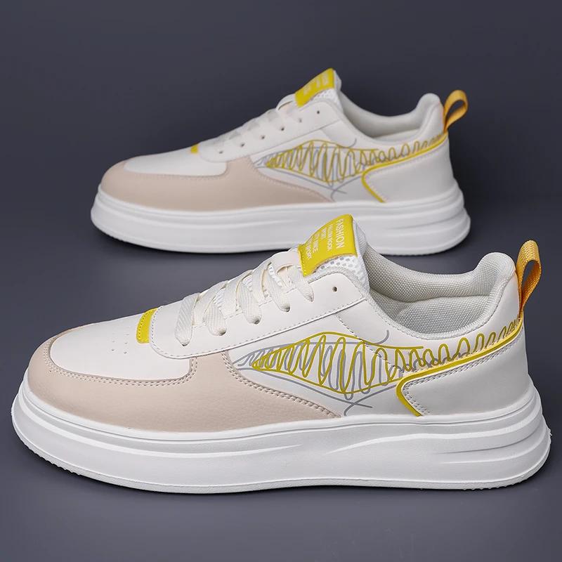 Versatile Men Vulcanize Shoe Classic Leather Man Skateboard Footwear Comfortable Outdoor Casual Shoes Lace-up Mens Walking Shoes