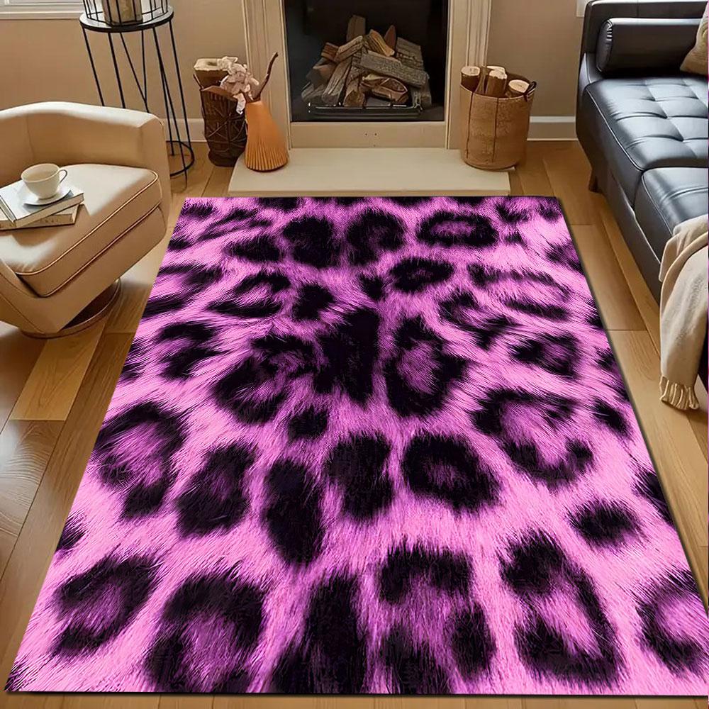 Purple Leopard Print Rug Patterned Carpet, Non Slip Mat Suitable for Living Room and Bedroom Sofas