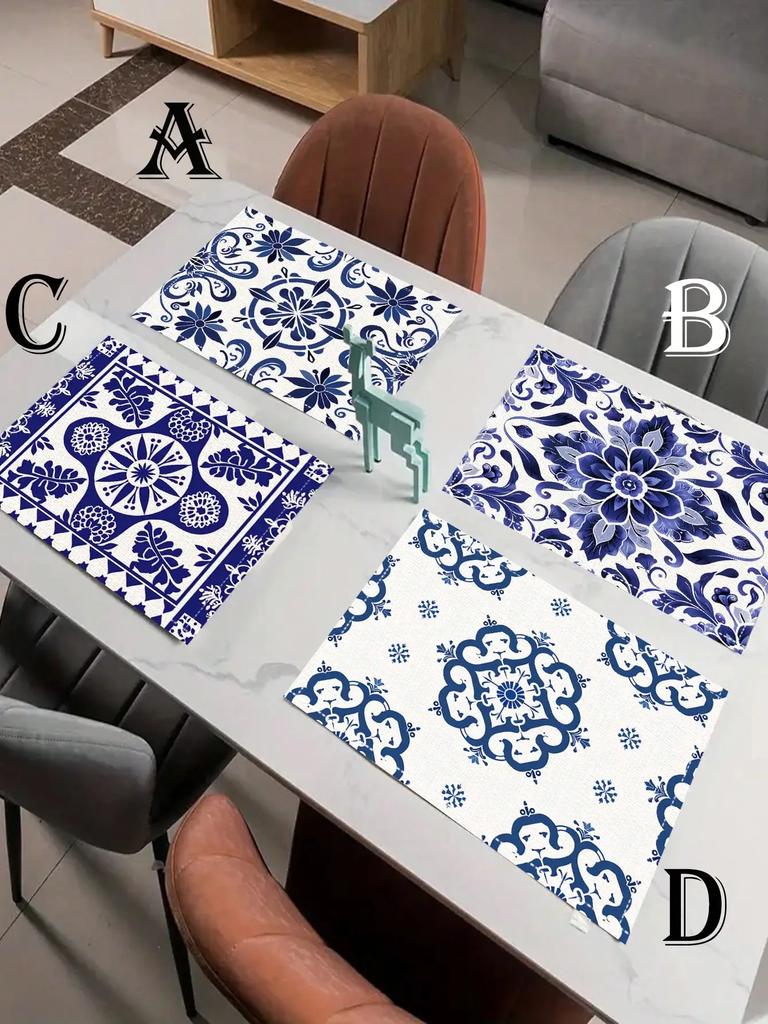 1 STuks 30x45cm Blauw En Wit Keramische Stijl Geometrisch Bohemien Placemat Tafelkleed Set Voor Koffiemok Kom En Borden Decoratie