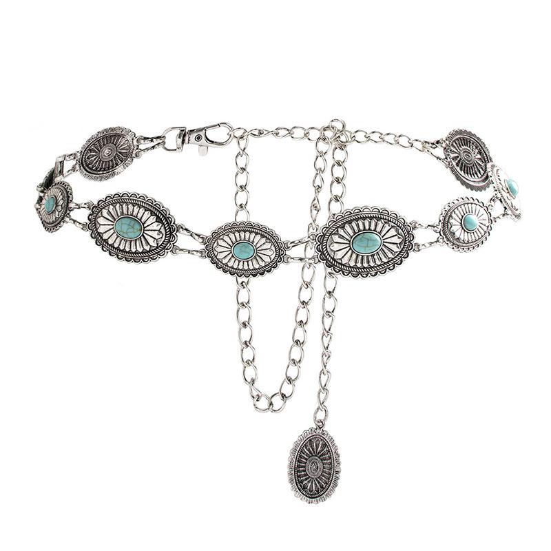 New Retro Turquoise Bohemian Metal Denim Western-style Fashionable Waist Chain Belt