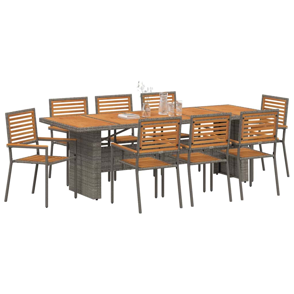 Garden Dining Set 9 pcs Grey and Brown Poly Rattan