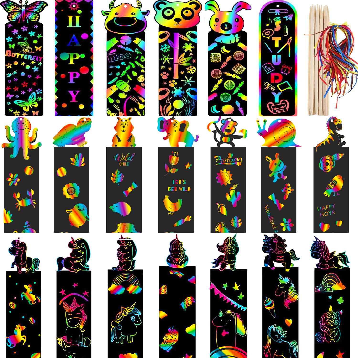 

24 шт. Игрушки-животные сделай сам, бумага для рисования царапанием, инопланетная бумага для рисования царапанием, цветная бумага для царапания для детей