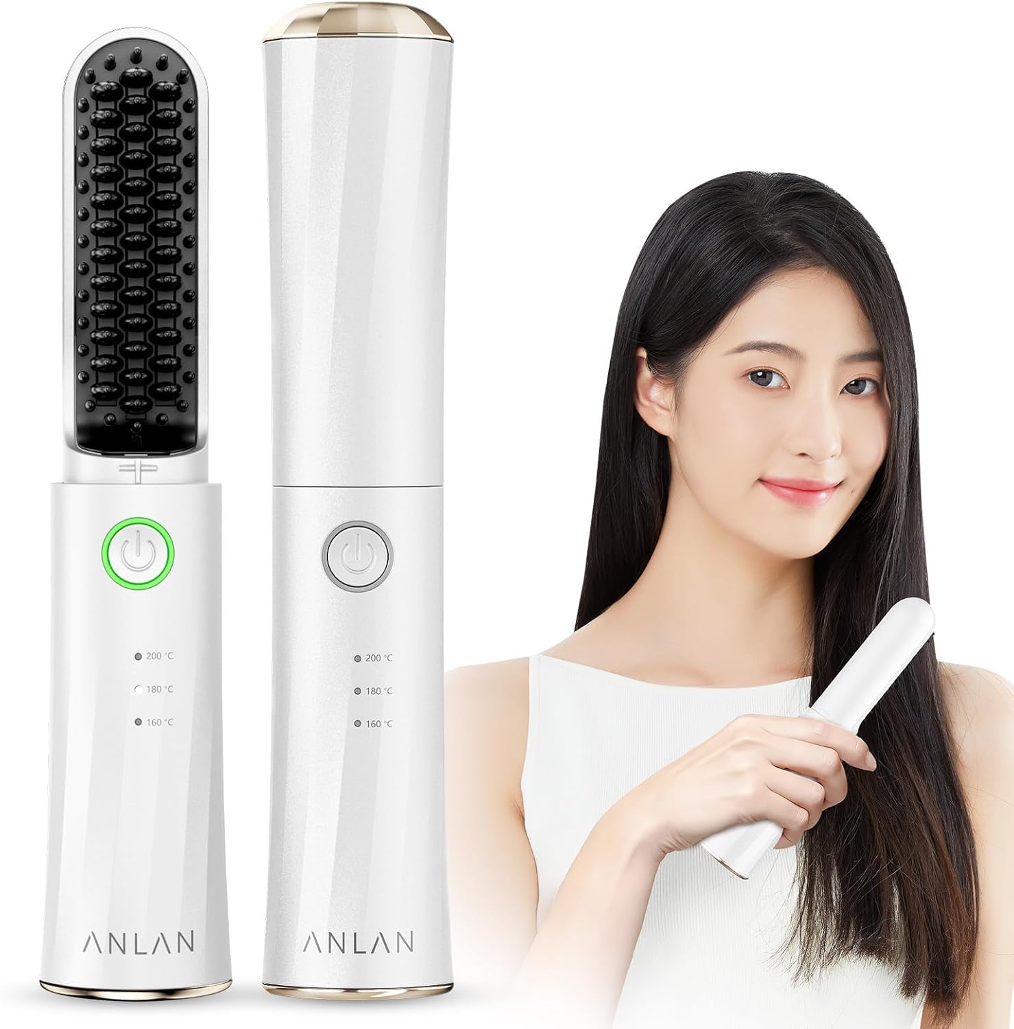 

ANLAN Беспроводная Термоионная 3 Температурных Режима USB Идеально для Дней Рождения и Дневная Щетка, Антистатический Выпрямитель, Настройки, Портативный, Защита от Ожогов, Унисекс, белый