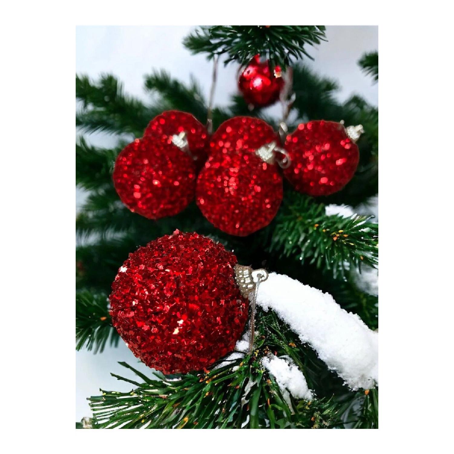 

Новорічна ялинкова прикраса для вечірки з блискітками червоної кулі 5 см, набір із 6 шт червоний