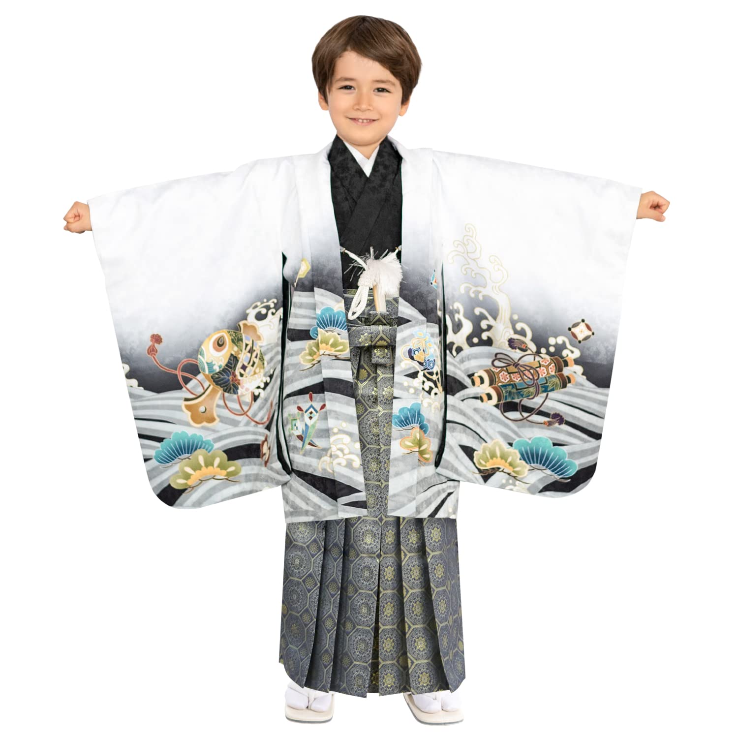 

Ситигосан Мальчик 5 лет Кимоно и Хакама Комплект Узор Эба Хакама лет Корабль сокровищ [KYOETSU] [Kyoetsu] (5 размер, 7-Белый-Хакама (Индиго