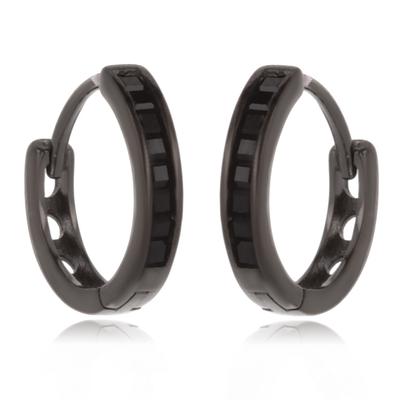 [R0705] - Black 'Sissi' Silver Hoop Earrings (rhodium-plated) - 15 Mm 2 Mm