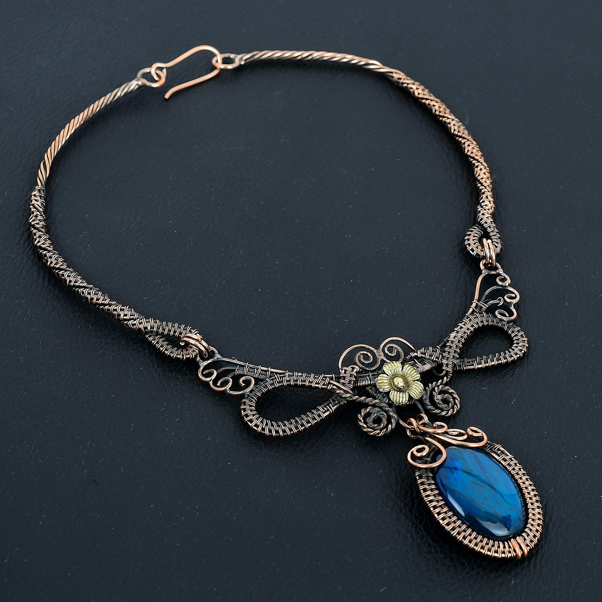 

Neon Flash Labradorite Necklace Handmade Jewelry, 999 Copper Wire Wrapped Necklace Designer Gemstone Jewelry Adjustable Chain Necklace Gift For Mom