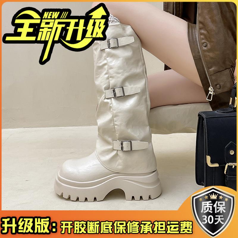 Fashion platform boots women's autumn and winter new retro British style thick heel locomotive cool knight boots trouser boots