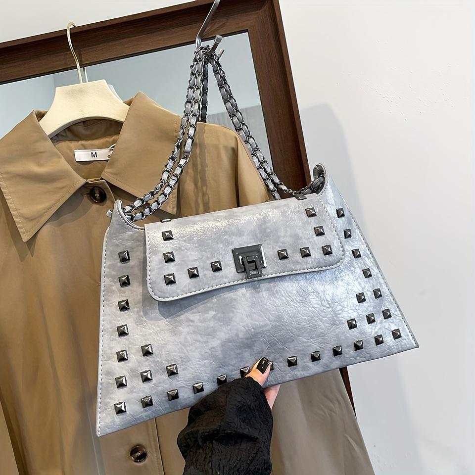 Golden Leather Texture Single Shoulder Casual Women's Hand-held Bag - Vintage Rivets Armpit Slung