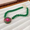 Pink And Green Round Stud Earrings Retro Fashion Pendant Green Crystal Necklace  Wedding Party