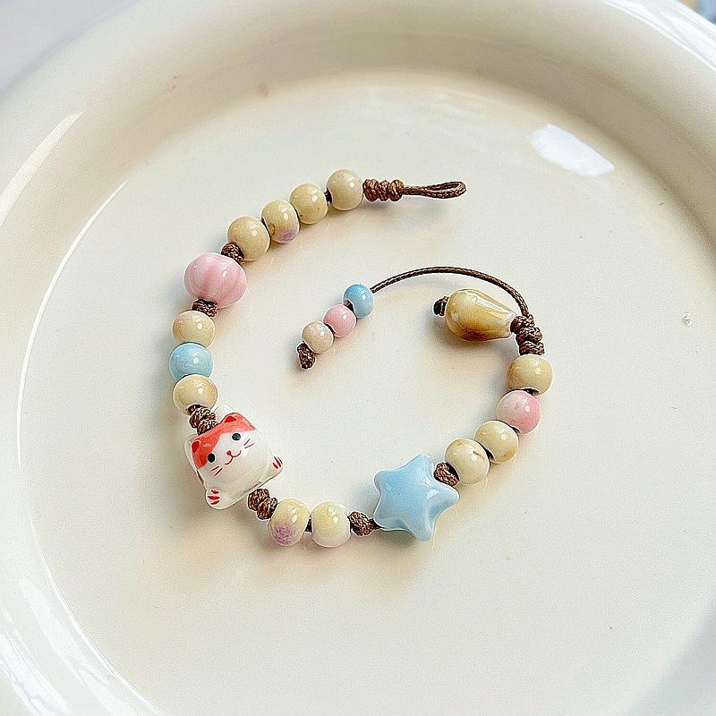 Jingdezhen ceramic cat bracelet hand-woven raw and popular fresh jewelry gifts Japanese and Korean sweet jewelry