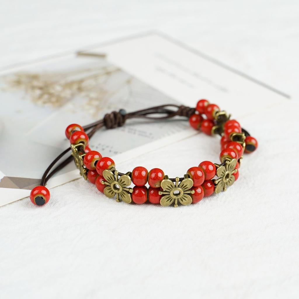 Flower Ceramic Bracelet Does Not Fade and Can Be Adjusted. New Chinese Hand Rope Jewelry Wholesale