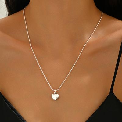 Copper Color Solid Small Heart Pendant Necklace  Snake Chain For Women Wedding Charm Fashion Jewelry