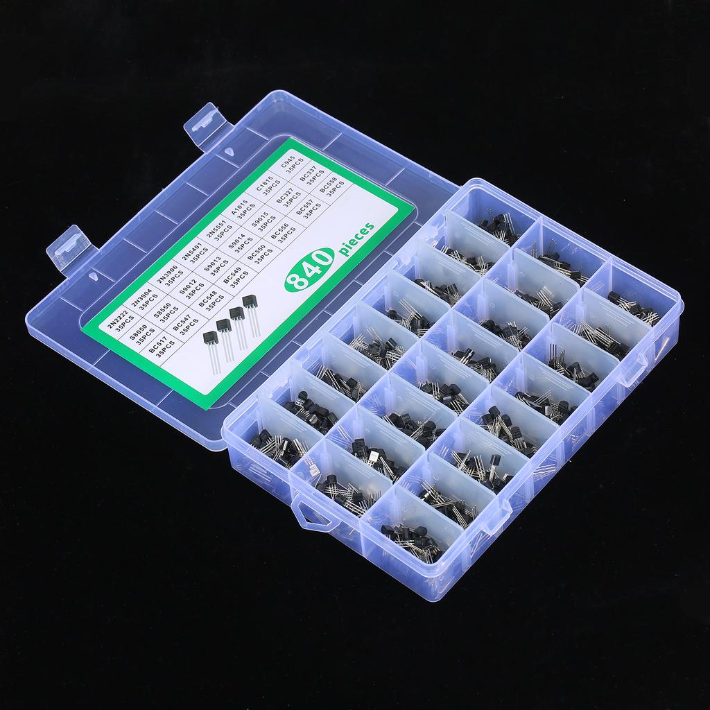 24Values 840PCS NPN PNP Transistor TO-92 Power General Purpose Transistors Assortment Kit BC327 BC337 BC547 2N2222 3904 3906 C945