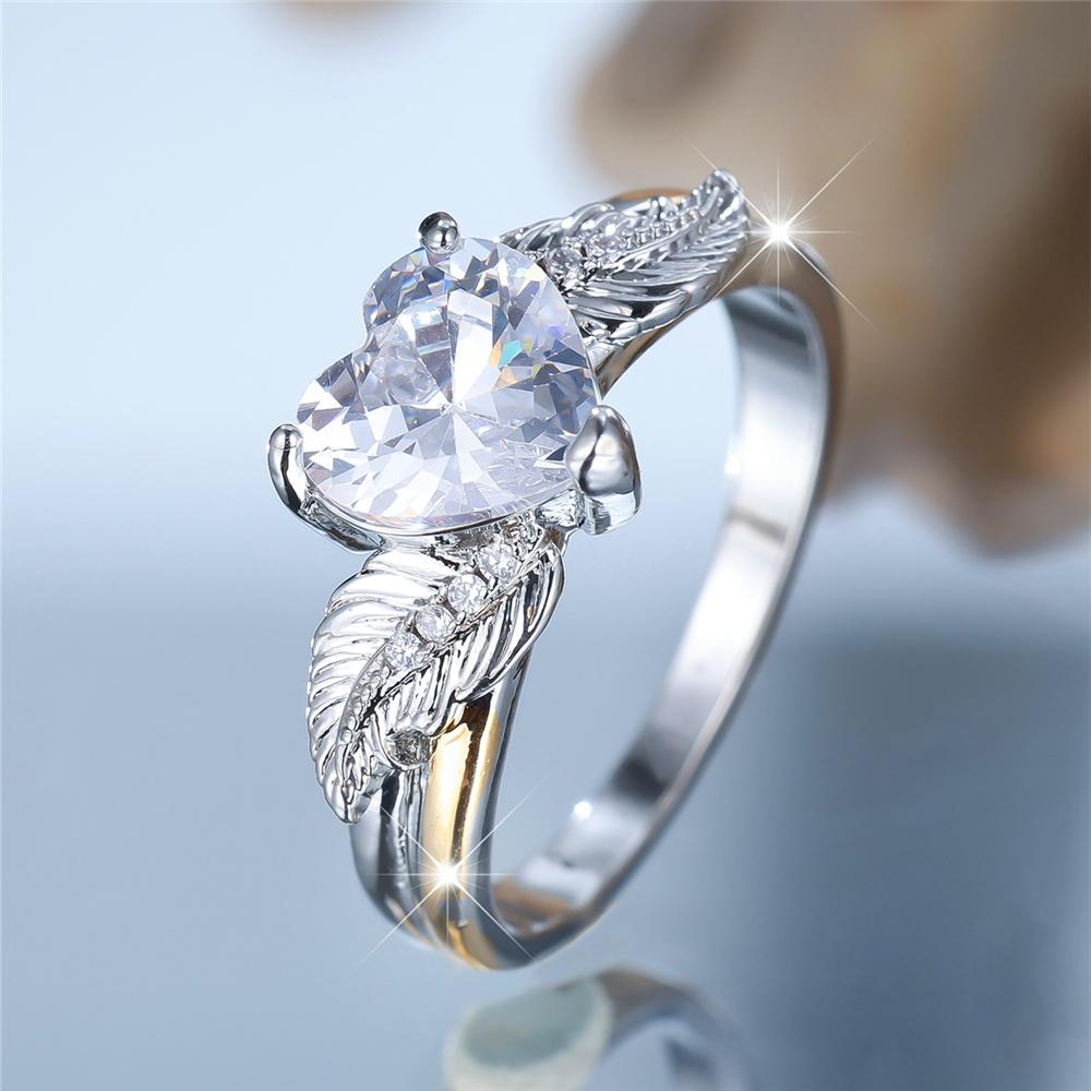 Luxury Female White Zircon Stone Heart Ring CopperColor Elegant Gift Wedding Jewelry For Women