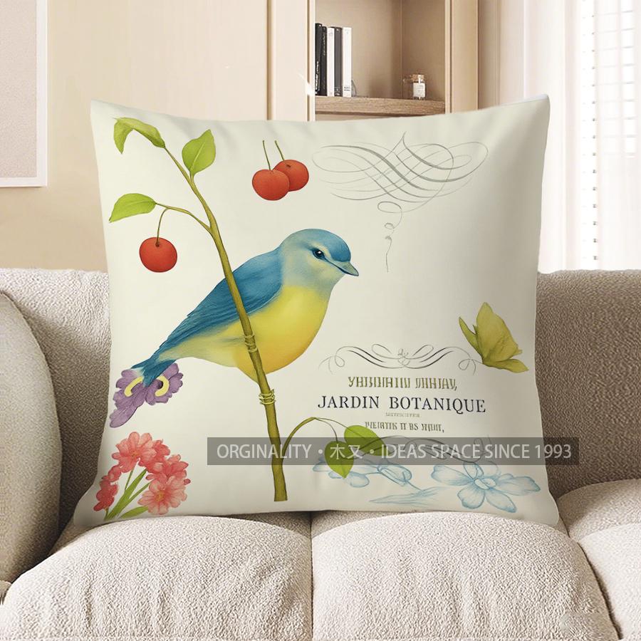 Home Decor Colorful Bird On Branch Decorative Pillow Cover Pattern Cushion Cover Suitable For Sofa Bedroom Car Pillow Cover