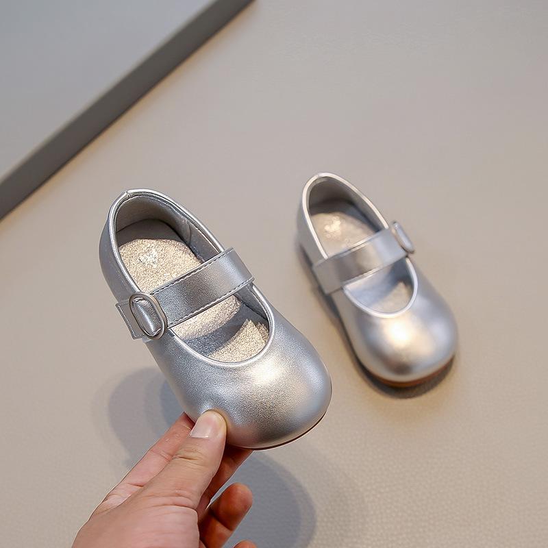 Girls' Leather Shoes 2025 Spring and Autumn New Children's Shoes Silver Little Girl Princess Soft Sole Mary Jane Baby Shoes
