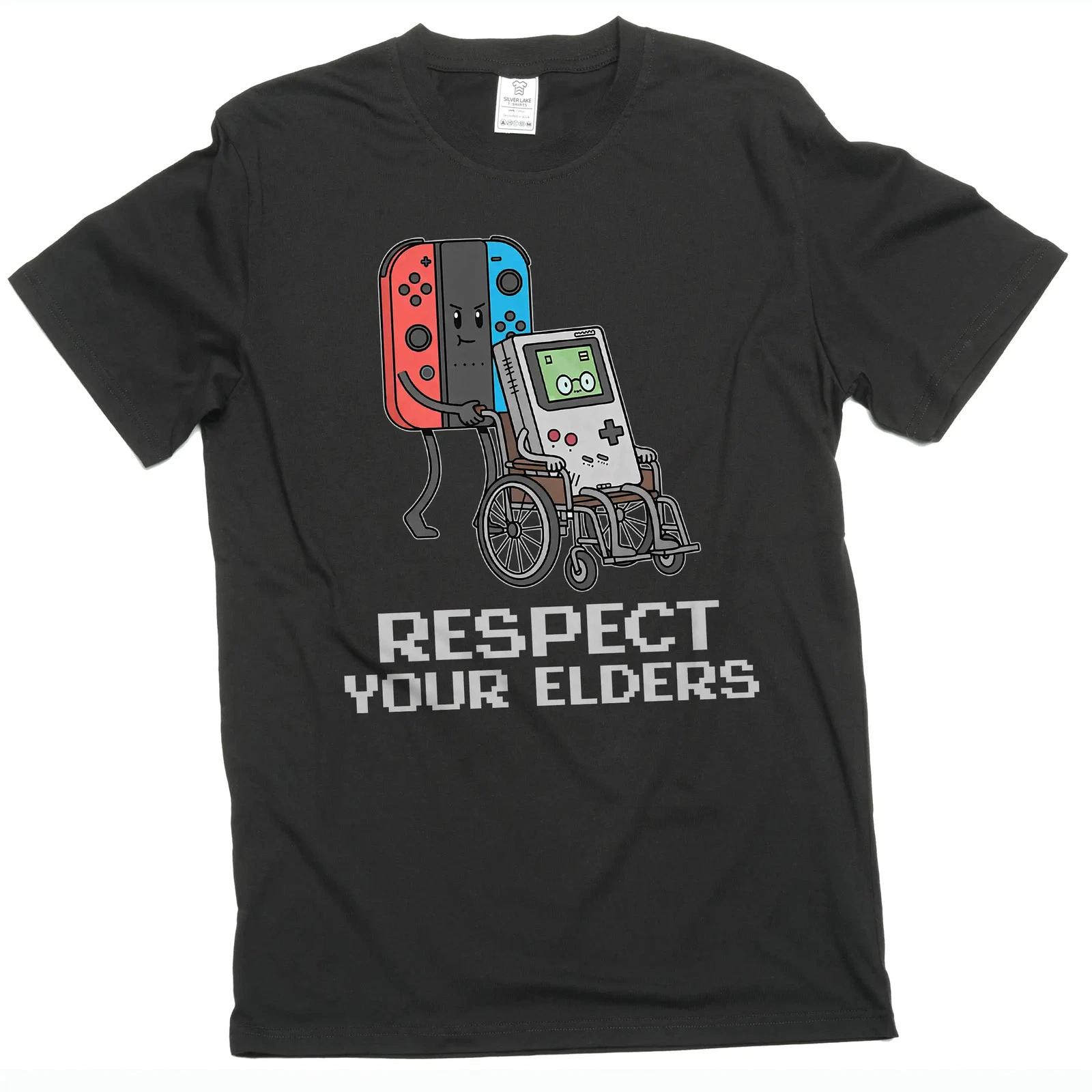 Men s funny video gaming classic gamer T-shirt respect your elders gaming tee 2XL