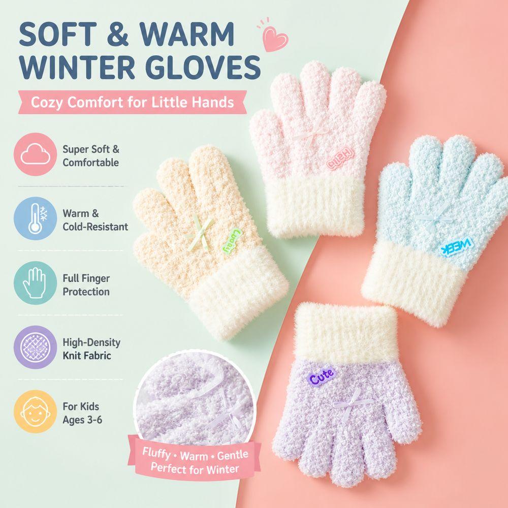 Soft Kids Winter Gloves Warm Cuffs Full Finger Mittens Gifts Children's Knit Gloves for Girls