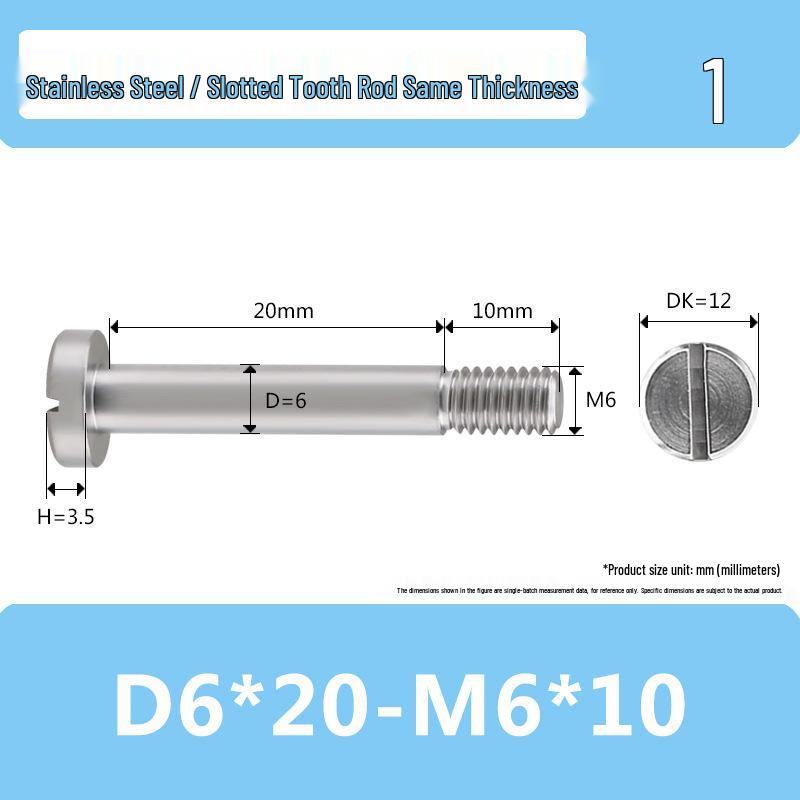 M6 D6D8 Stainless Steel Slotted Plug Screw, Half-Thread, Smooth Shank, Shoulder Limit Bolt