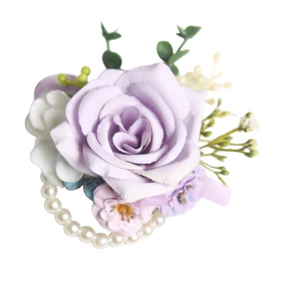 Yousheng Purple Wedding Boutonniere, Artificial Silk Flower Lapel Pin for Groom Bride Parents, Romantic Wrist Corsage for Bridal