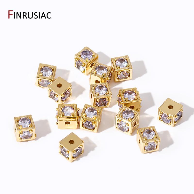18K Gold Plated Inlaid Zircon Square Spacer Beads, Brass Metal Beads Separator For DIY Beading Jewelry Making Supplies