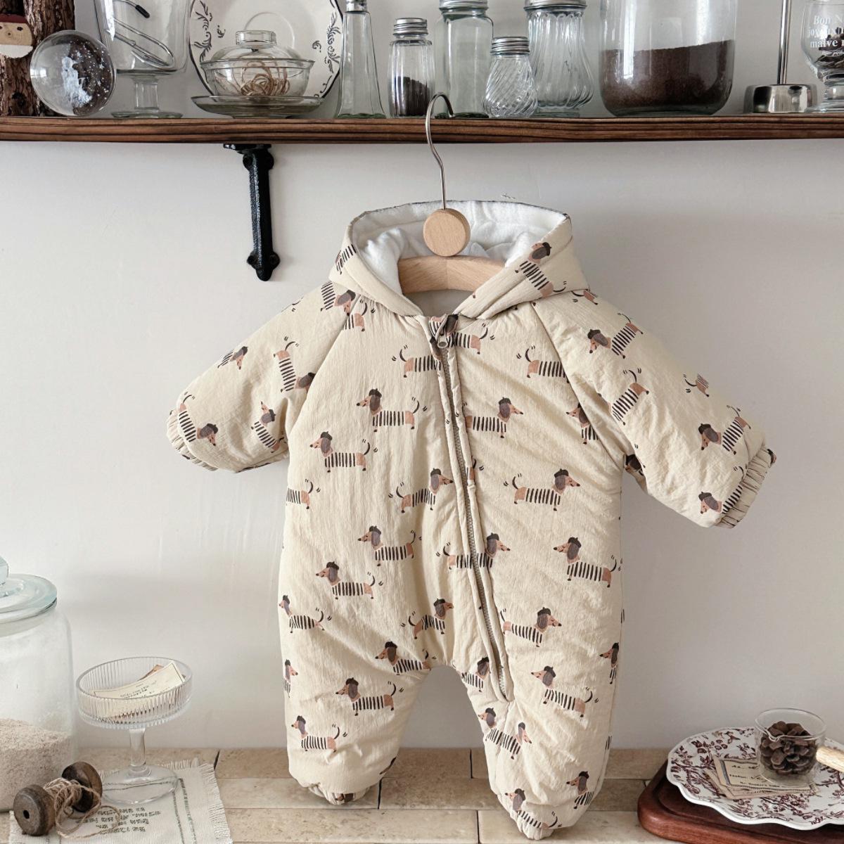 

Зимний комбинезон с вышивкой в виде собак - Толстый теплый хлопковый комбинезон для младенцев и малышей - Одежда для новорожденных для защиты от холода 1-3 Months