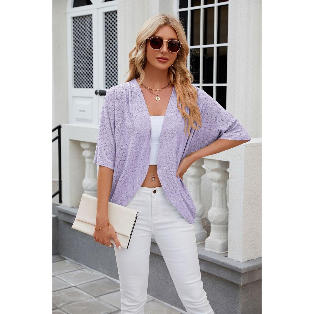 Spring Summer New Solid Color 3/4 Sleeve Knit Cardigan Jacket Lightweight Air Conditioner Cardigan for Women Leisure Leisure Trade
