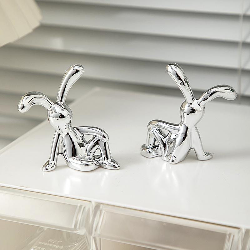 2PC Long-Eared Rabbit Double Statue Cartoon Decoration Accessories Living Room Bedroom Car Decoration Desktop Decorative Ornamet