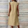 Women V Neck Dress with Petal Sleeves Three Button Front Design and Side Pockets Casual Loose Fit Midi Dress for Everyday Wear