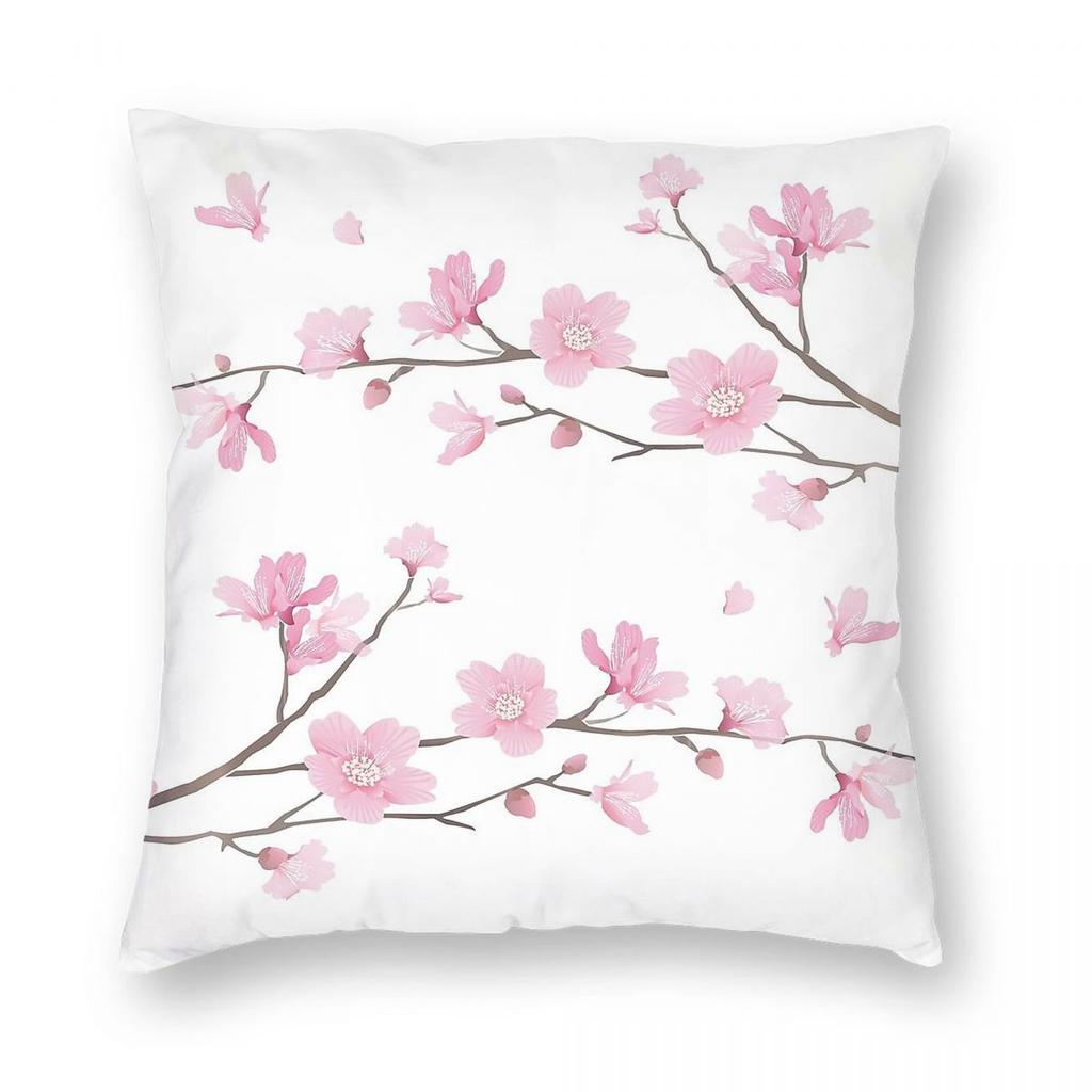 Kirschblütenblumenpflanze Quadratische Kissenhülle Polyester Leinen Samt Bedruckte Dekorationskissenhülle Sofa Sitzkissenbezug x