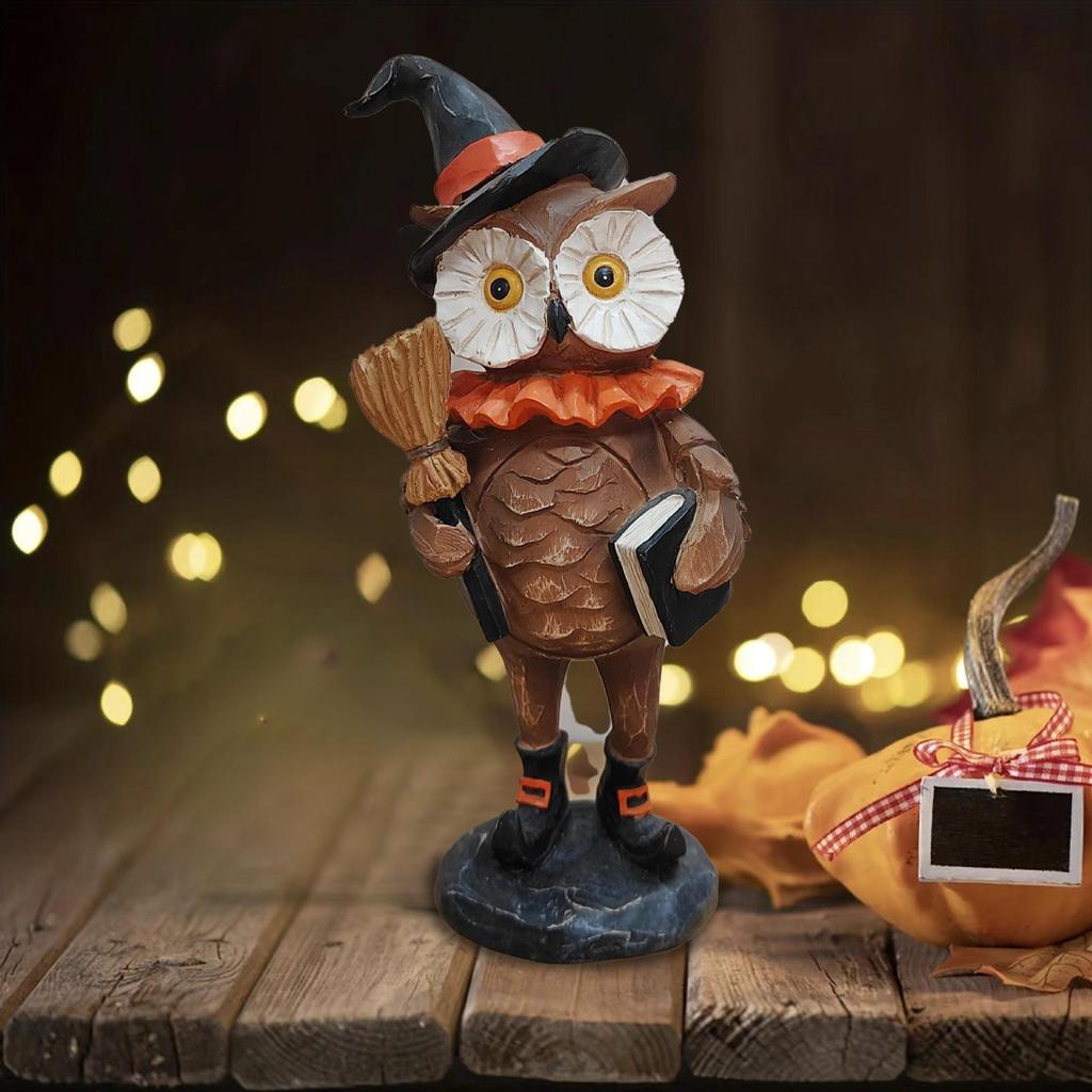 A New Style Halloween Puppet Decoration Item, Carving Owl Black Cat Statue, Halloween Home Indoor and Outdoor Garden Decorations