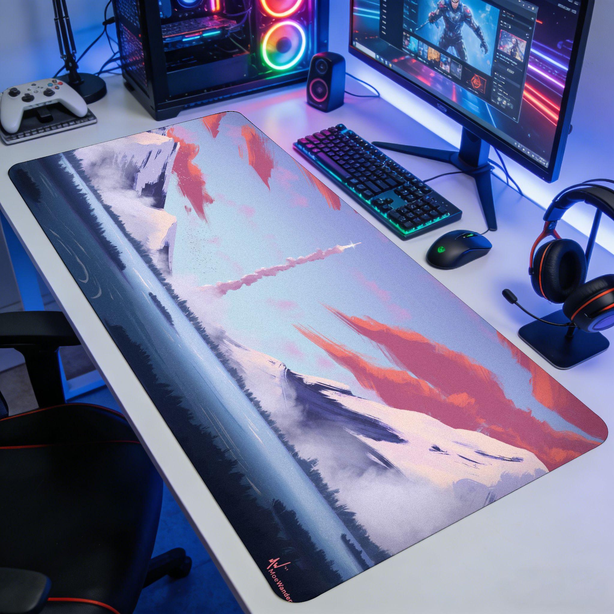 Epic Snow Mountain Gaming Mouse Pad Stitched Edge Large Desk Mat Giant Skeleton Mountain Gaming Mouse Pad XXL NonSlip Desk Mat 300x800x2mm