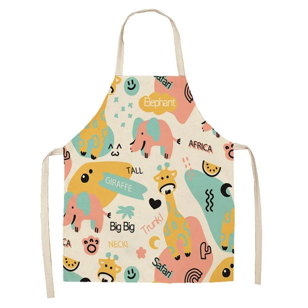 Cartoon Cute Tiger Elk Giraffe Print Kitchen Apron 68x55cm Adult Women's Sleeveless Cooking Apron Household Cleaning Tools