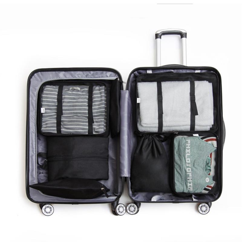 Storage Bag Travel Set of 7 Color : Orange Luggage Waterproof Packing Cube Set Travel Clothing Shoes Underwear Storage Finishing Set