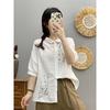 Summer Yarn Half Sleeve Shirts Lapel Embroidery Commute Girl Casual Sweet Loose OL Blouse Autumn