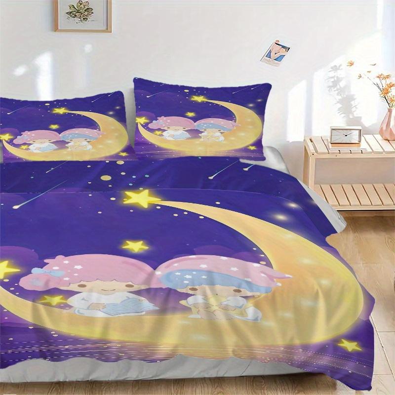 

3pcs Moon Little twin stars Quilt Set - Soft and Comfortable Bedroom, Guest Room and Dorm Decor Bedding Set 1 Quilt Cover + 2 Pillowcases.S0 135x200cm
