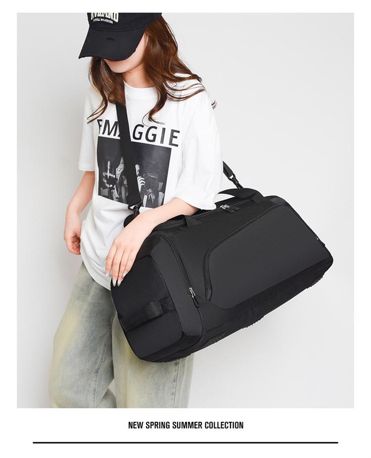 Large Capacity Gym Bag with Wet/Dry Separation, Shoe Compartment, Printed Logo, and Water-Repellent Design