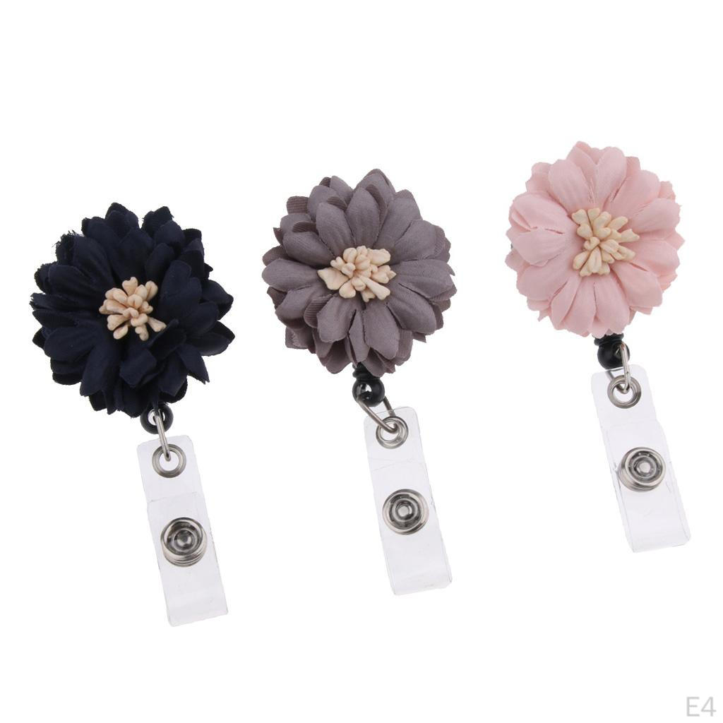 3 of pack Cute Teacher Retractable Flower Applique Reel ID Badge Holder