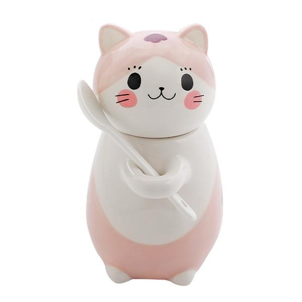 

New Cute Cat Ceramics Coffee Mug With Spoon Creative Hand Painted Drinkware Milk Tea Cups Novelty Gifts 300ml