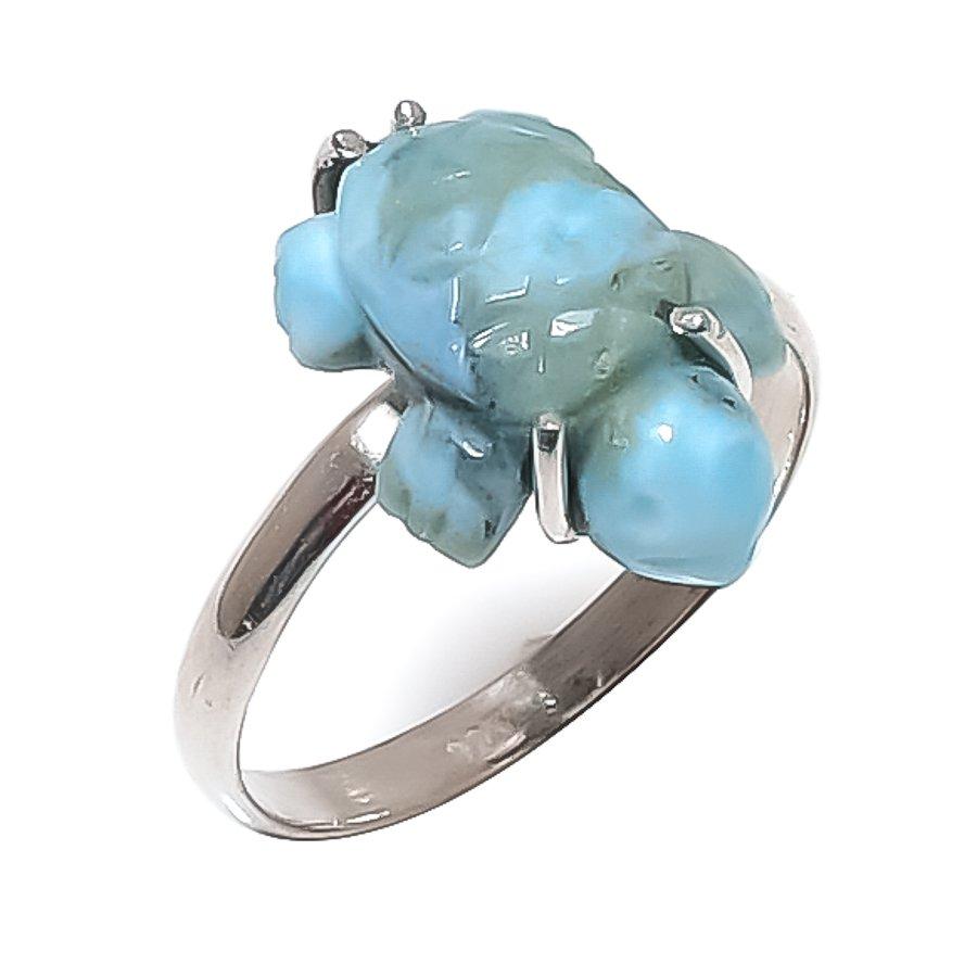 

Natural Larimar Gemstone Handmade 925 Sterling Silver Jewelry Ring Size 8 V9y59