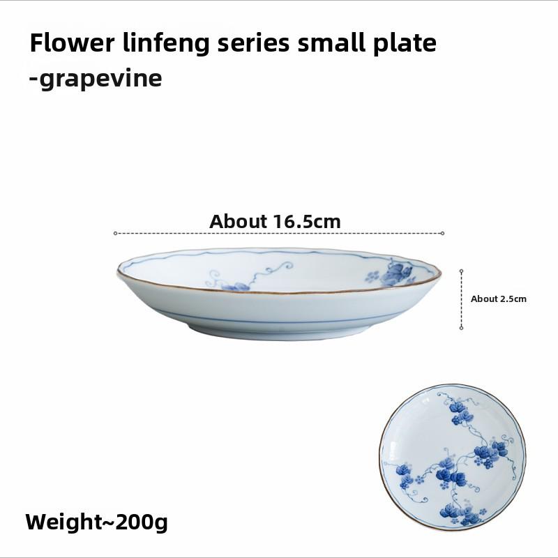 Japanese Style Ceramic Plate Retro Floral Print Small Dish for Dessert Fruit Salad Home Tableware