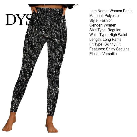 Shimmering Skinny Trousers Women Pencil High Waist Glitter Long Pants Shimmery Elastic Fabric Sequin Leggings Daily Wear Fine Design
