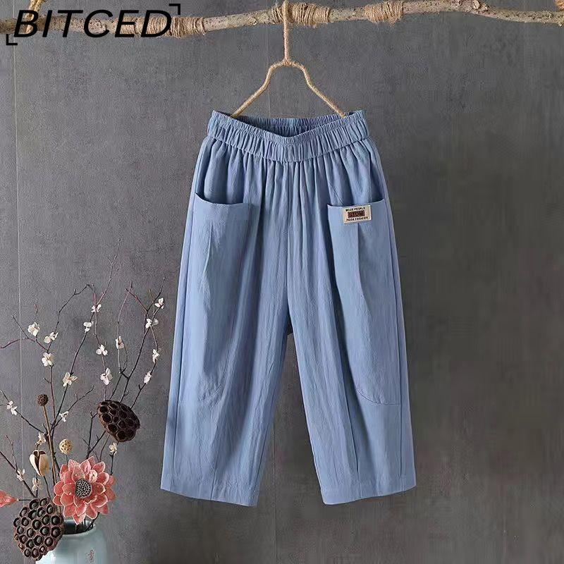 BITCED Women's Large Size Fashion Casual Solid Color Print Pants & Capris