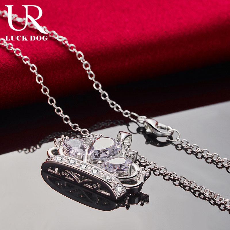 925 Sterling Silver Crown Zircon Pendant Necklace Fashionable Wedding Jewelry