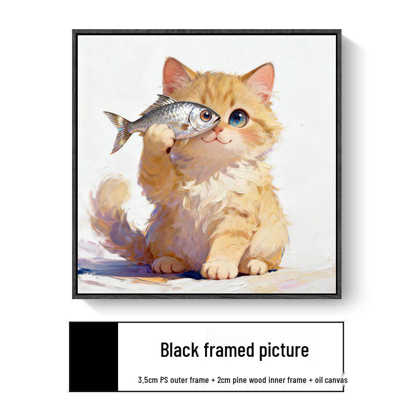 Modern Minimalist Kitten Cartoon Decorative Canvas for Living Room & Restaurant Wall Hanging