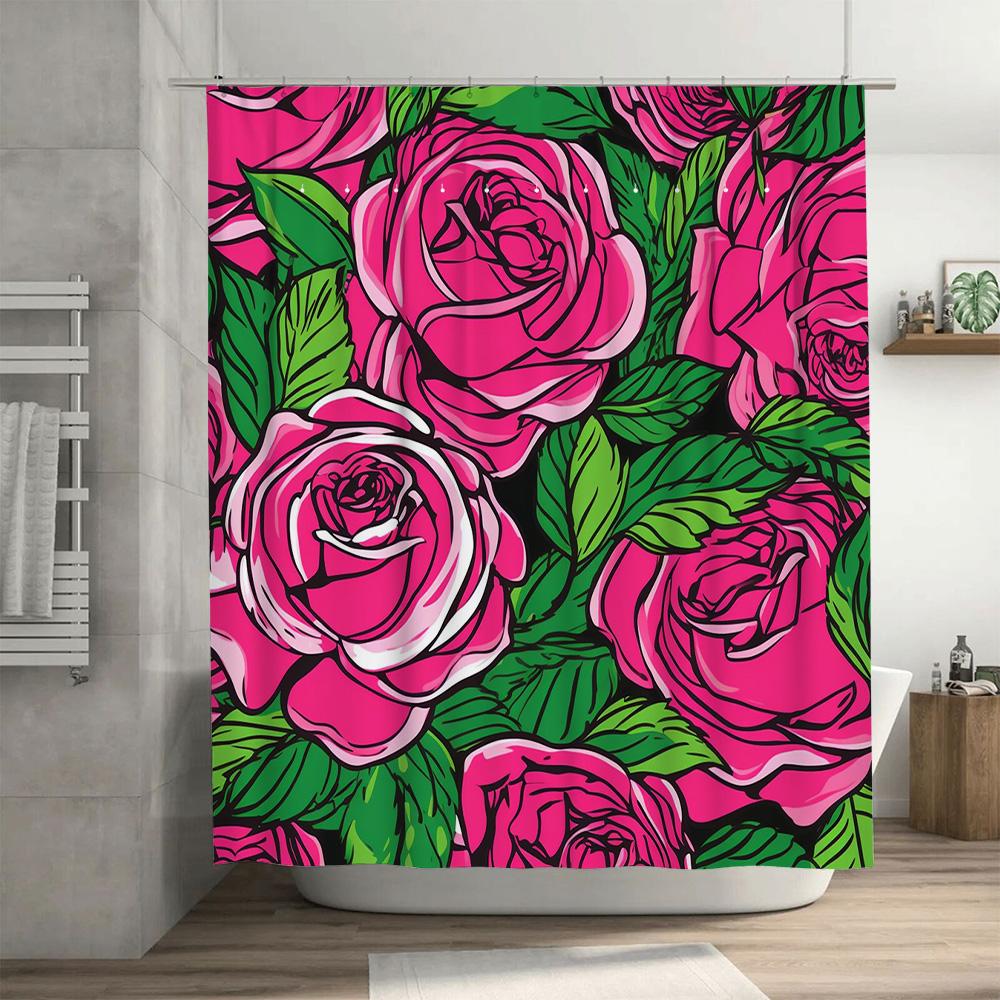 Vibrant Pink Rose Shower Curtain Bold Floral Print Bath Decor for Bathroom Remodeling Extra Long Water Repellent Fabric 72x84 In