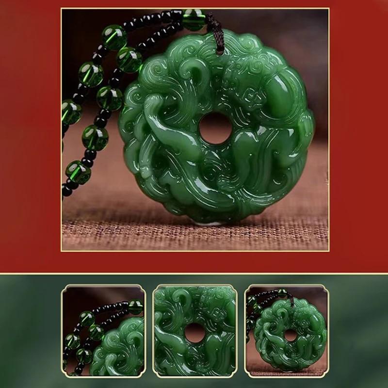 Chinese Amulet Artificial Jade Pixiu Phoenix Buddhist Retro Vintage Pendant Necklace Protect Charm Talisman Powerful Money Wealth Health Luck Jewelry