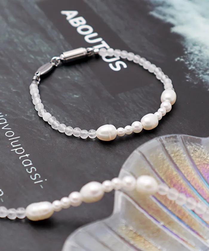Selenite & Pearl Mix Layered Bracelet (PLT-BR-092_BL)