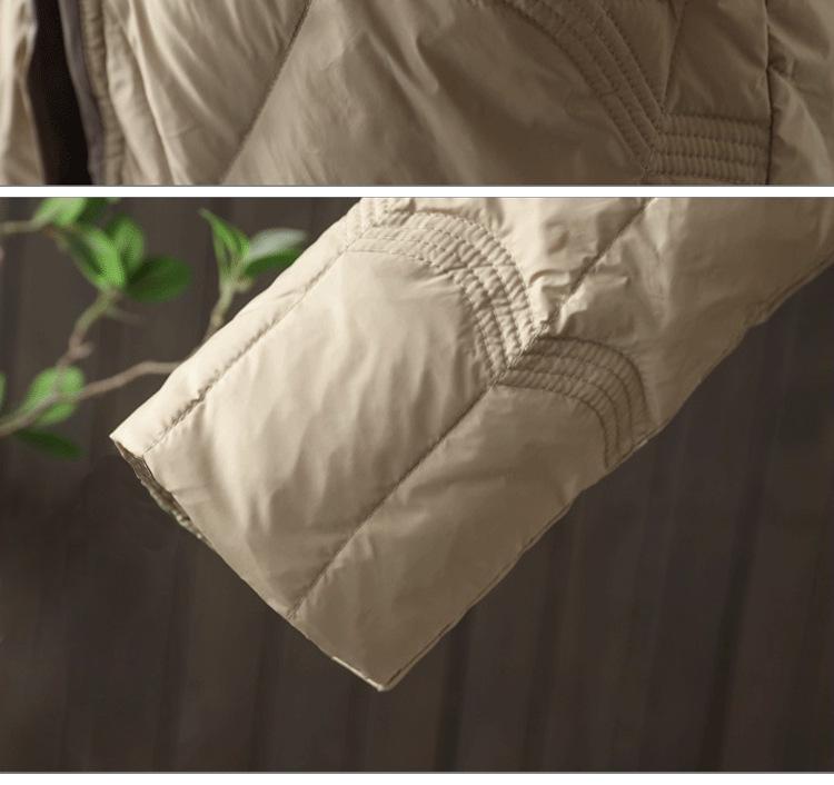 Women's Mid-Length Retro Chic Lightweight Down Jacket - Auspicious Clouds Stand Collar Design